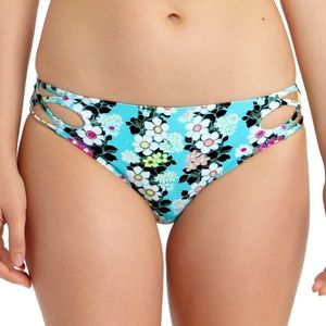 California Waves blue floral hipster bikini bottom size small